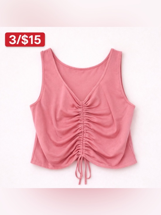 SHEIN Tops - SHEIN Curve Pink Ruched Crop Tank Top XXL Drawstring Sleeveless Trendy